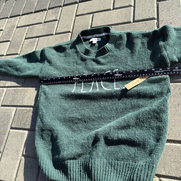 Rae Dunn PEACE green Raglan Sweater blouson Sleeve Cozy Holiday NWT $78 Small - Picture 4 of 7